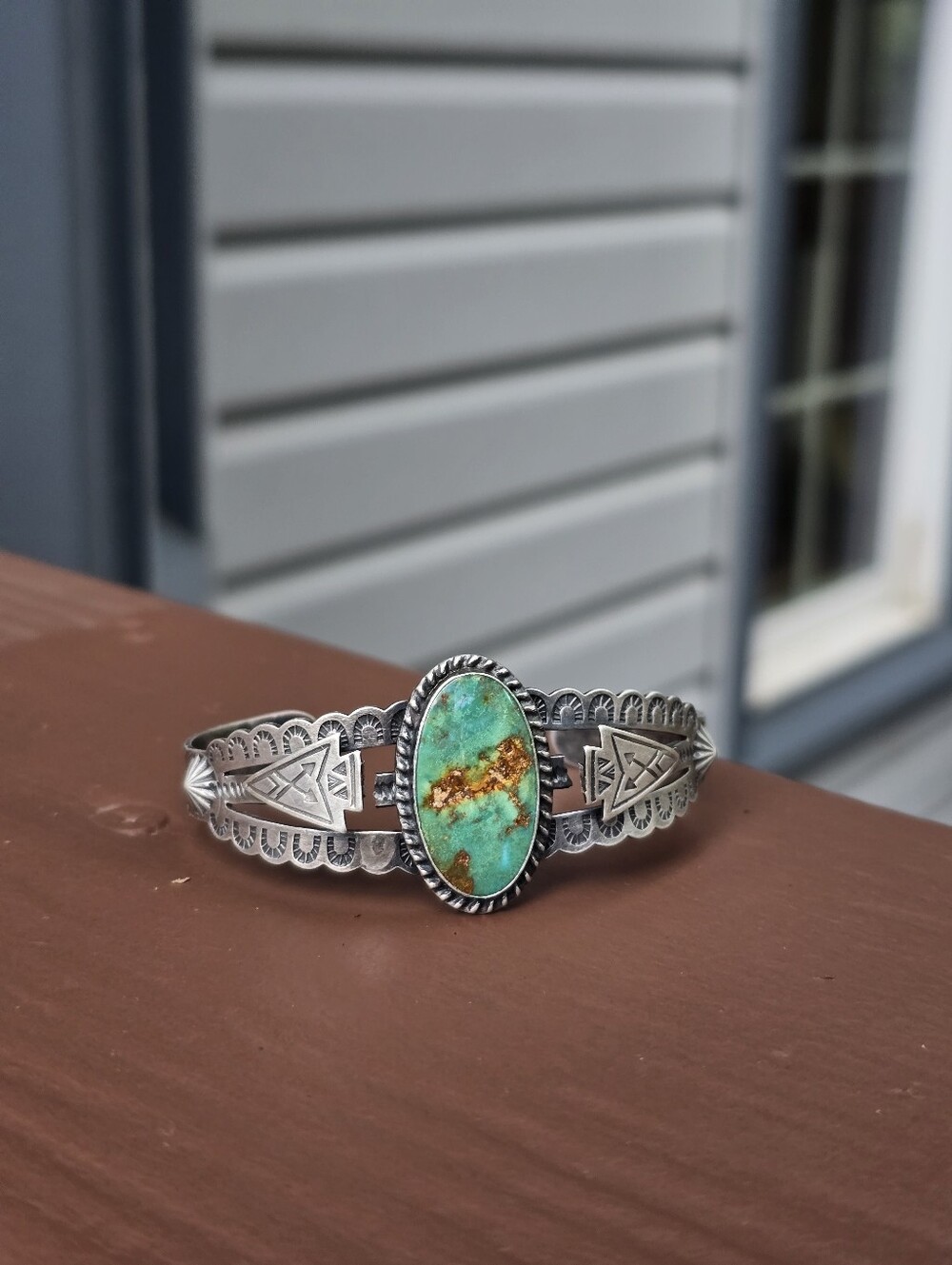 Vintage Native American Sterling Silver Turquoise Open Cuff Bracelet